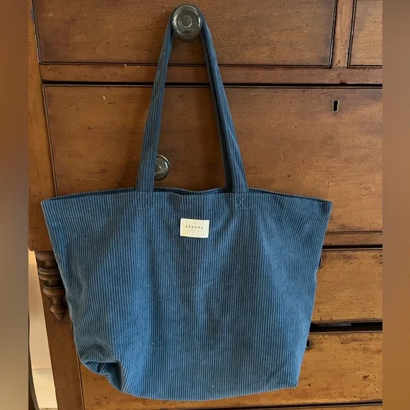 Sezane Blue Corduroy Tote Bag - Picture 3 of 4